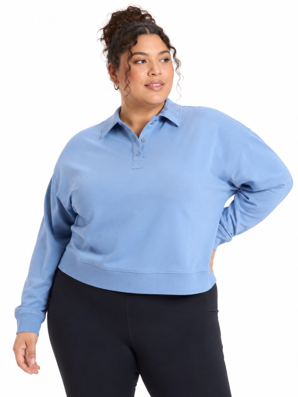 All In Motion Women's Modal French Terry Polo Sweatshirt Slate Blue Size XXL